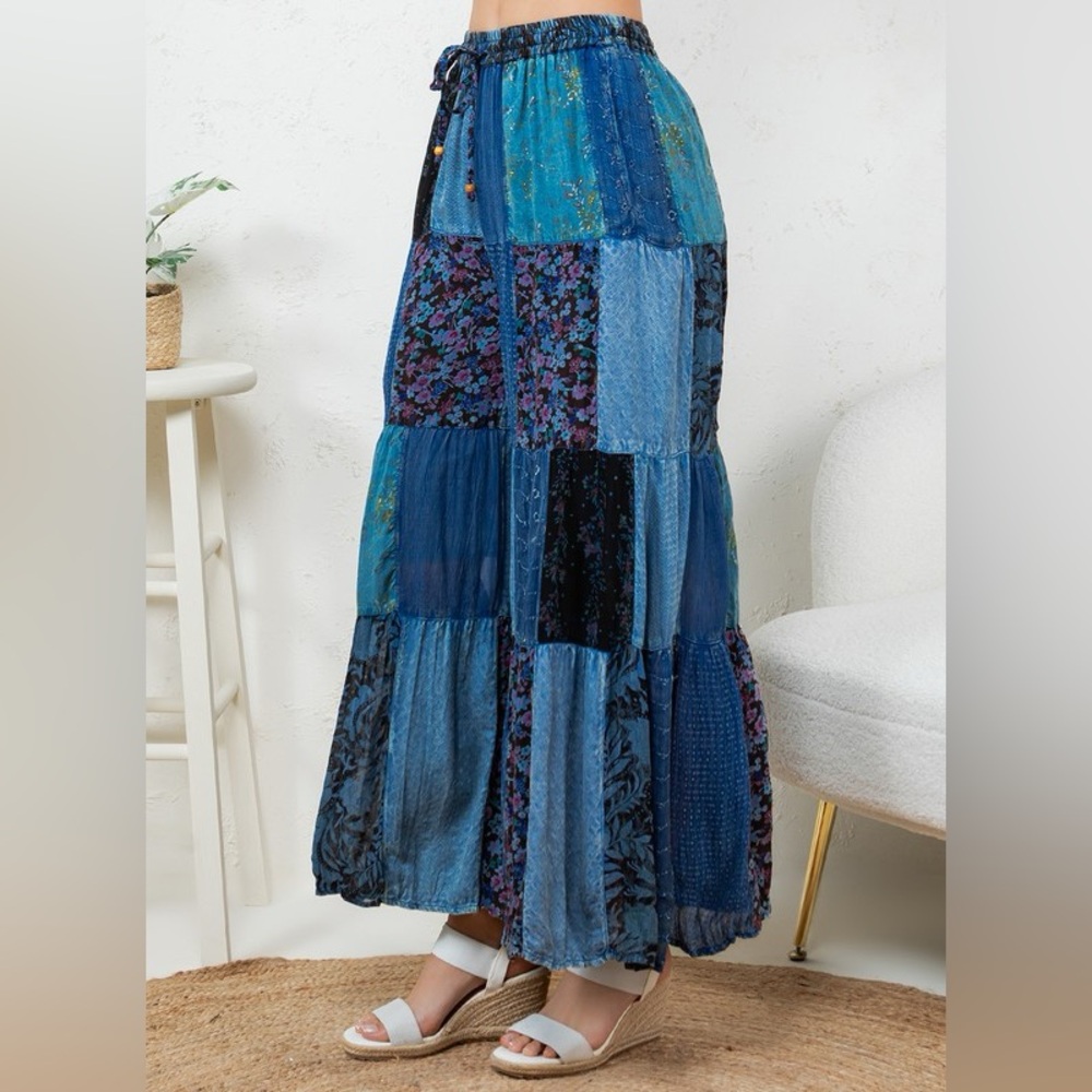 Patchwork Boho Pants - Blue Sz Small - image 1